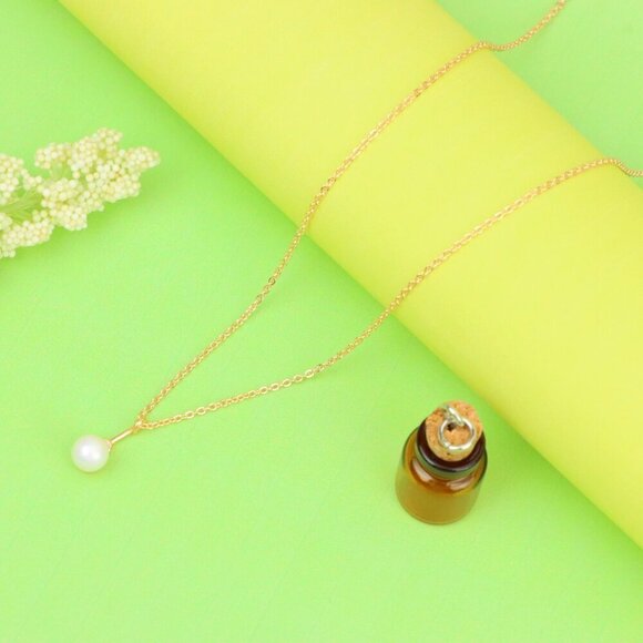 "Elegant Rose Gold Necklace with Pearl Drop and Adjustable Chain, XPNL1875 - Picture 4 of 12